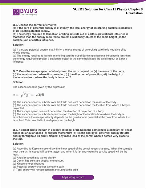 NCERT Solutions for Class 11 Physics Chapter 8 Gravitation