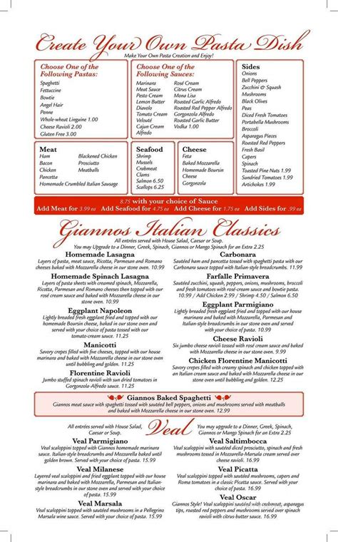 Menu of Giannos Stone Oven Pizzaria in High Point, NC 27265