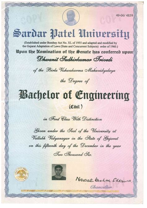 Bachelor of Engineering - Degree Certificate_SPU_Dhwanit