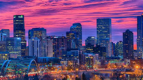 Landmark wallpaper, united states, colorado, evening, night, dusk, pink sky | Denver city ...