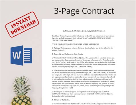 Easy to Edit Ghost Writer Contract / Editable Writer Contract - Etsy