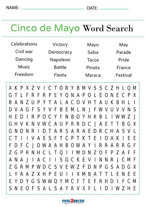 Printable Cinco de Mayo Word Search - Cool2bKids