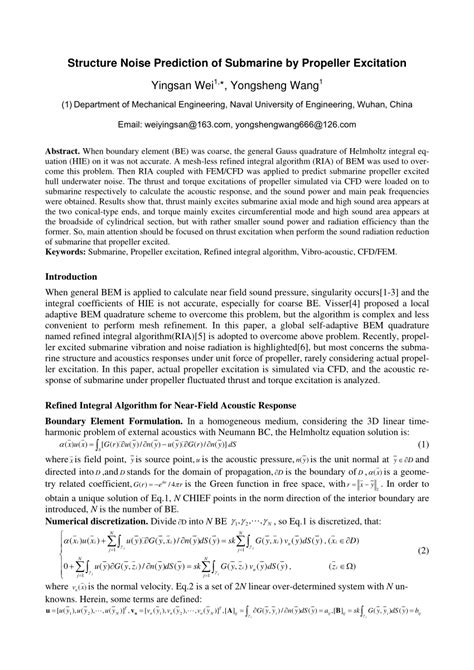 (PDF) Structure Noise Prediction of Submarine by Propeller Excitation