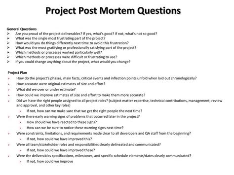 The glamorous Ppt – Project Post Mortem Questions Powerpoint Presentation Regarding Post Mortem ...