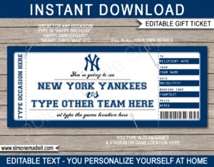 New York Yankees Game Ticket Gift Voucher | Printable Surprise Baseball Tickets