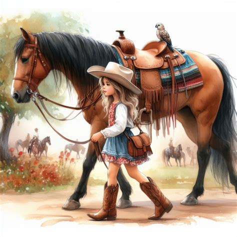 Little Girl With Horse Clip Art Bundle 10 High Res Watercolor Jpgs Junk ...