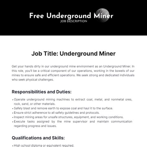 Free Underground Miner Job Description Template - Edit Online ...