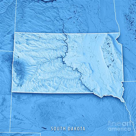 South Dakota State USA 3D Render Topographic Map Blue Border Digital Art by Frank Ramspott ...