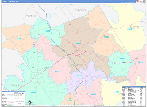 Carroll County, VA Wall Map Color Cast Style by MarketMAPS - MapSales