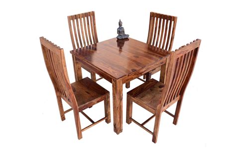 Buy 4 Seater Recto classic square dining table with zernal wooden chair ...
