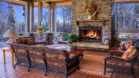 Incredible Snow Falling With Burning Fireplace Crackling Sound In 4K UHD... | Patio design ...