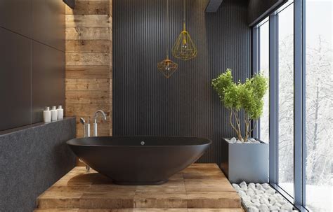 Czarna łazienka z drewnem - Blog plytki123