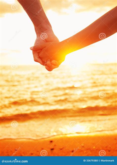 Love - Couple Holding Hands In Love, Beach Sunset Stock Photo - Image ...