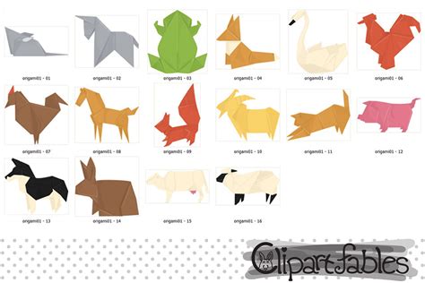 ORIGAMI ANIMALS clipart, Farm animals, Japanese origami By clipartfables | TheHungryJPEG