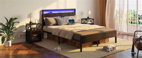 Rolanstar King Bed Frame with Charger & LED Headboard, Platform Metal ...