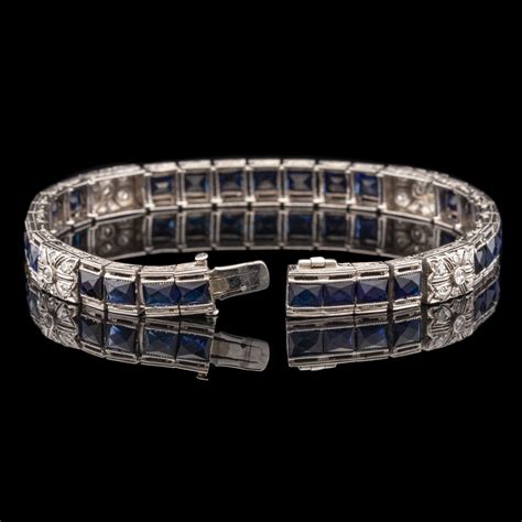 Vintage 1930 Diamond and Synthetic Sapphire Bracelet in Platinum