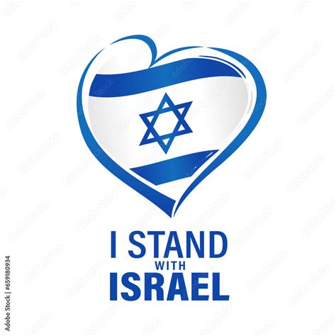 I stand with Israel banner with flag in heart. Israel love emblem isolated on white background ...