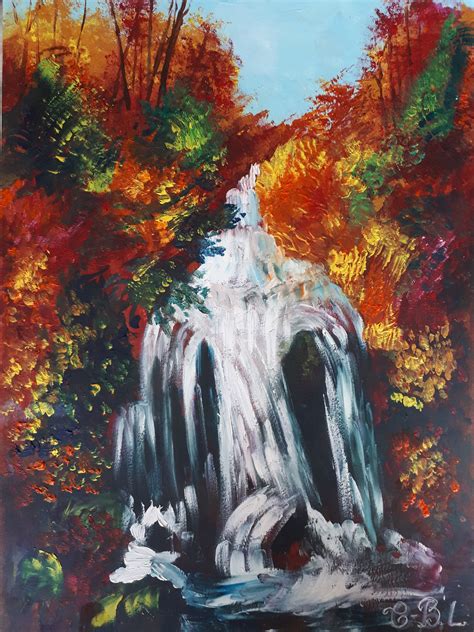 Painting Autumn in the mountains.Waterfall | Etsy