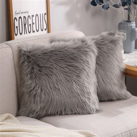 Buy Peshtemania Grey Fluffy Pillows (2packs 18"x18") Cute Faux Fur ...