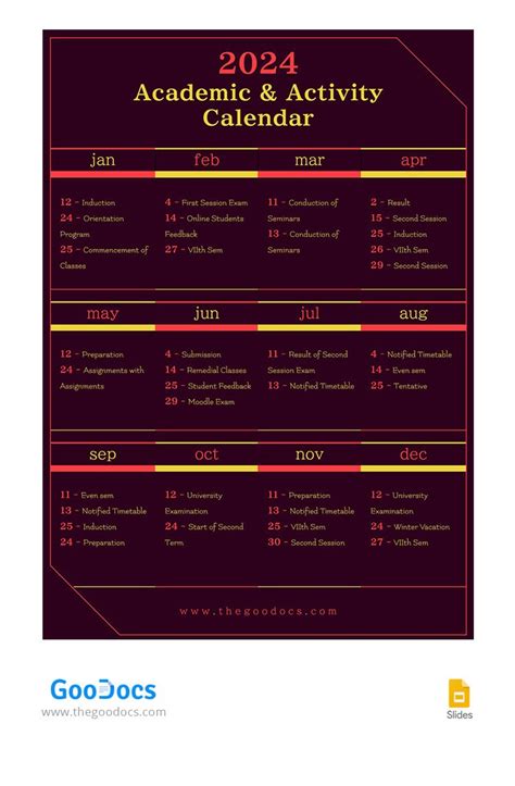 Academic & Activity Calendar 2024 Template In Google Slides