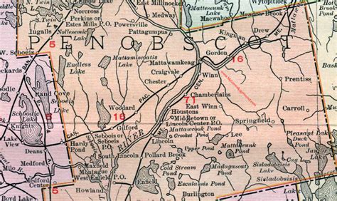 Penobscot County, Maine, 1912, map, Bangor, Orono, Brewer, Old Town, Hampden, Hermon, Lincoln ...