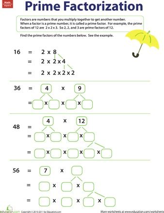 Prime Factorization | Worksheet | Education.com | Prime factorization ...