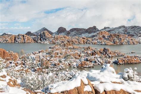 Winter Snow at Scenic Watson Lake Prescott Arizona Stock Image - Image of southwest, travel ...