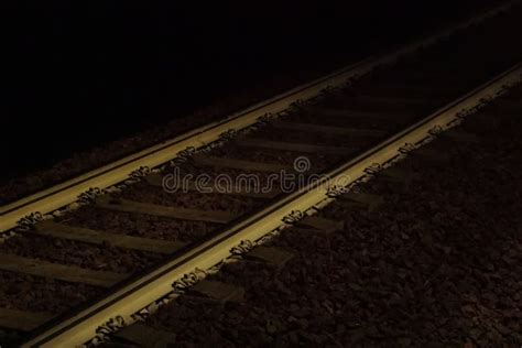 Closeup Shot of Train Rails in the Night Stock Photo - Image of locomotive, hallway: 186694304