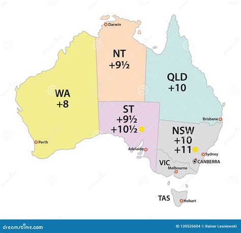 Australia Uses Three Main Time Zones Vector Map Stock Vector ...