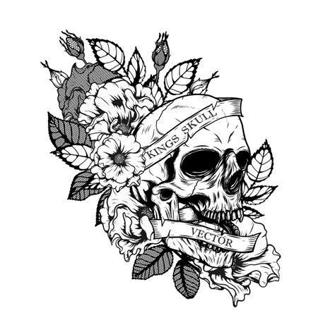 Skull with chrysanthemum tattoo by hand drawing 539871 Vector Art at ...