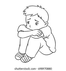 Caricatura de un niño triste y: vector de stock (libre de regalías ...