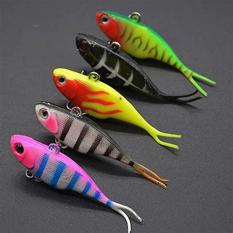 5Pcs VIB Soft Split Tail Fish Bait 7.8cm 9g Lead Fish Lure Vibration ...