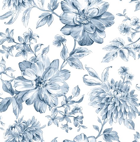 Brewster Gabriela Blue Floral Paste The Wall Non Woven Wallpaper, 20.5 ...