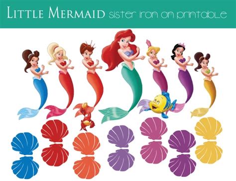 Ariel Little Mermaid SISTERS Set of 7 Shell Top Iron on DIY - Etsy