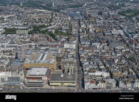 An aerial view of Brighton City centre with the railway station visible ...