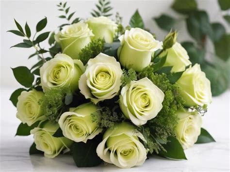 Premium Photo | A minimalist wedding bouquet featuring fresh green roses against a backdrop of ...