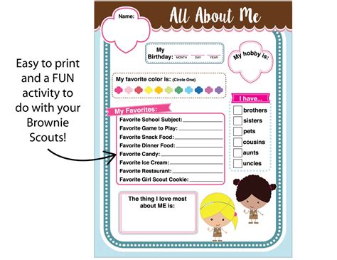 Brownie Girl Scout Activity All About Me Printable Instant Download - Etsy