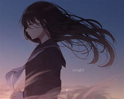 HD wallpaper: anime girl, sad, school uniform, windy, black hair, profile view | Wallpaper Flare