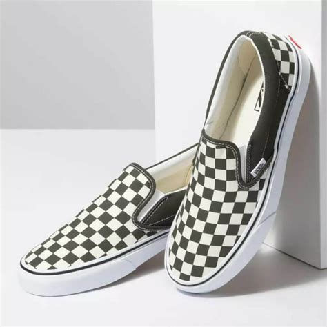 Vans Classic Slip On Checkerboard Forest Night/White Men's Skate Shoes ...