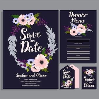 Premium Vector | Purple wedding card with flowers