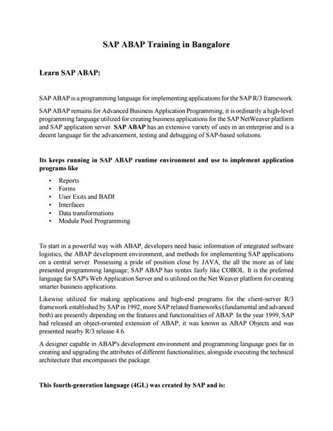 SAP ABAP Training Material PDF | SAP ABAP Training in Bangalore by Rajni Dubey - Issuu