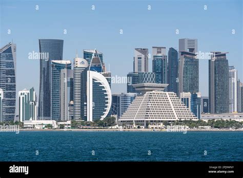 Doha, Qatar - March 18, 2023: Doha skyline view from Old Doha port (Mina district) in Doha ...