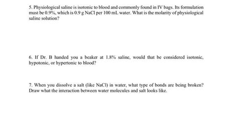 Solved 5. Physiological saline is isotonic to blood and | Chegg.com