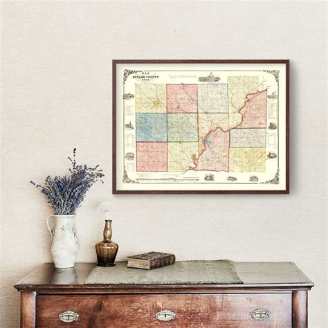 Vintage Map of Butler County, Ohio 1855 by Ted's Vintage Art