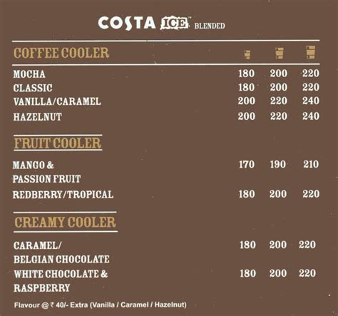 Costa Coffee Menu, Menu for Costa Coffee, Juhu, Western Suburbs, Mumbai