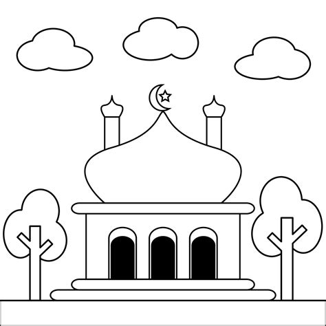 Simple mosque illustration design for coloring book. Color book theme ...