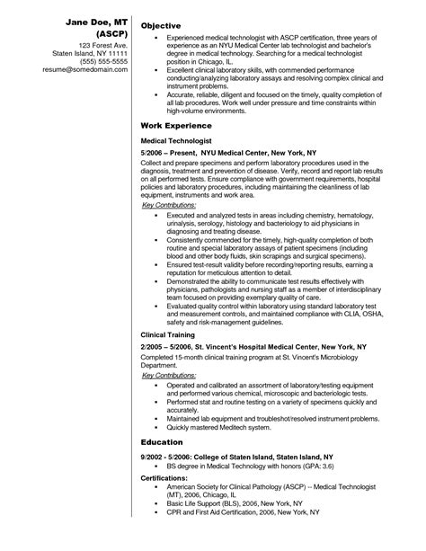 Medical Technologist Resume | | Mt Home Arts