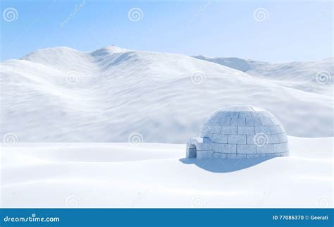 Igloo Isolated in Snowfield with Snowy Mountain, Arctic Landscape Scene Stock Photo - Image of ...