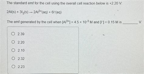 Solved The standard emf for the cell using the overall cell | Chegg.com