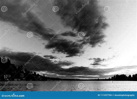 Black & White of the Sunset at Meydenbauer Beach Park at Bellevue ...